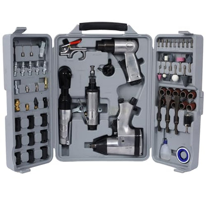 71 Piece Air Tool and Accessories Kit, Impact Wrench, Air Ratchet, Die Grinder, Aire Hammer, Hose Fittings, Storage Case