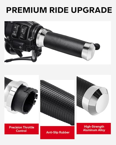 Amazicha 1inch Handlebar Grips, Cable Throttle Control Hand Grips Fit for Harley ’96-’07 Touring, ’96-Later XL, ’02-’17 VRSC, ’08-’13 XR, ’96-’17 Dyna (Except FXDLS) - color: Chrome