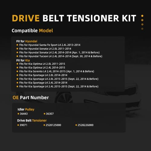 Belt Tensioner Serpentine Belt Idler Pulley Kit for Hyundai Sonata 11-24 - size: for Tucson/Sonata 2011-2014