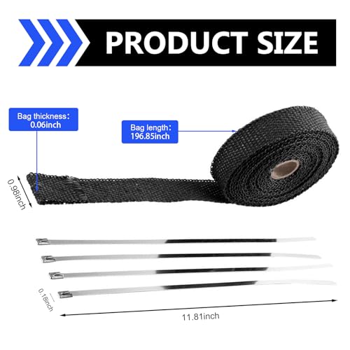 Car Exhaust Heat Wrap, 16.4ft Flexible High-Temperature Resistant Shield Tape, Multi-Purpose Muffler Tape Strip with Ties, Universal for Cars and Motorcycles