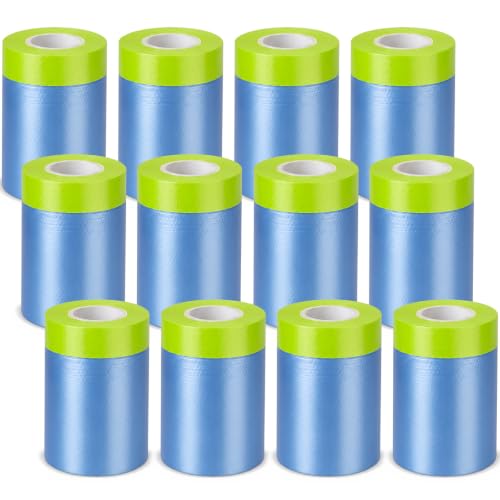 12 Rolls Pre-Taped Masking Film, 22" x 66 ft Painters Plastic