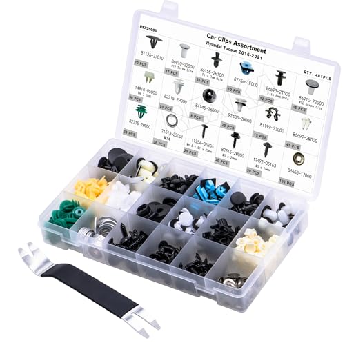 Rexka 482pcs for Hyundai & Kia Auto Fastener Assortment- Tucson -Fender Liner, Bumper, Trim Panel, Hood Insulation, Rocker Moulding & Door Retainer Clips - 86595-2T500 87756-1F000 84145-26000 - color: Silver/Metallic