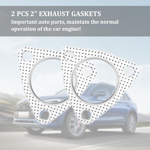 2PCS Exhaust Gasket,2" 3-Bolt Exhaust Flange Gasket,Multifunctional Manifold/Header/Muffler/Catalytic Converter Gaskets (2 inch) - color: 2 inch