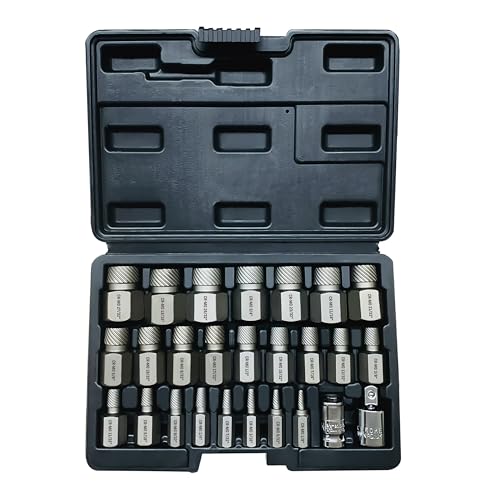 26PCS CR-MO Screw Extractor Set,Hex-Head Multi-Spline Screw Easy-out Screw Extraction Set 3/8" Inch Drive Hex-Head, Broken Bolt Remover, Stripped Fastener Tool for Stripped, Rounded, Damaged - color: 26pcs-screw Extractor