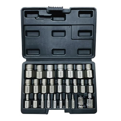 26PCS CR-MO Screw Extractor Set,Hex-Head Multi-Spline Screw Easy-out Screw Extraction Set 3/8" Inch Drive Hex-Head, Broken Bolt Remover, Stripped Fastener Tool for Stripped, Rounded, Damaged - color: 26pcs-screw Extractor