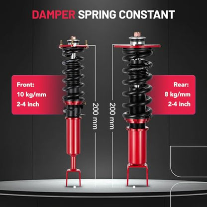 BDFHYK Coilovers Compatible with Nissan 350Z 2003-2009, Compatible with INFINITI G35 2003-2007, Shock Absorber Replacement 4 PCS, Adjustable Height Coilovers Suspension Kit Lowering Kit, Red - style: Nissan 350Z 2003-2007