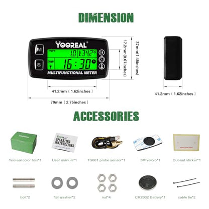 YOOREAL Engine Water Oil Temperature Gauge Digital Tachometer Hour Meter