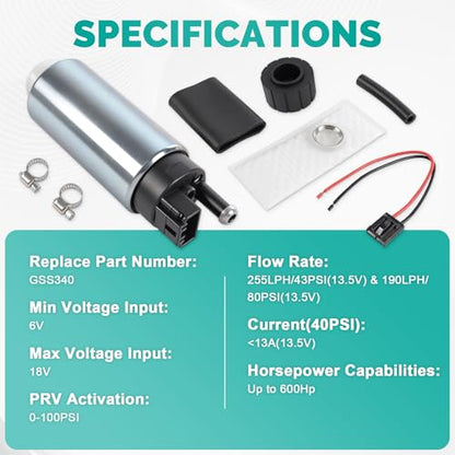 Electric Fuel Pump GSS340 255LPH With Installation Kits High Pressure