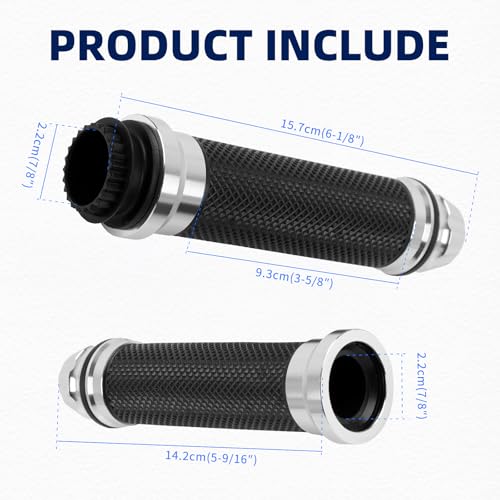 DREAMIZER 7/8 Handlebar Grips Non-Slip Motorcycle Grip w/Throttle Handle Grips Cable Clamp Compatible with Harley Honda Yamaha and More - color: Sliver