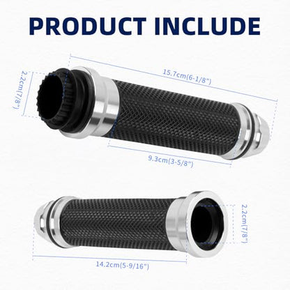 DREAMIZER 7/8 Handlebar Grips Non-Slip Motorcycle Grip w/Throttle Handle Grips Cable Clamp Compatible with Harley Honda Yamaha and More - color: Sliver