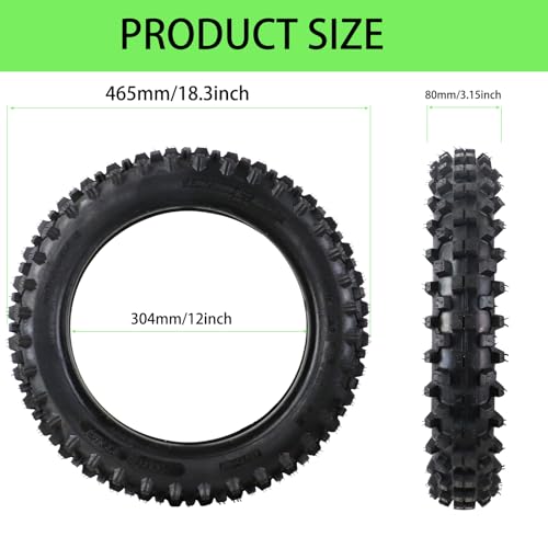 80/100-12 Rear Tire And Inner Tube，3.00-12 Motorcycle Tire for 90cc 110cc 125cc SSR/CRF XR70 CR60R/KLX110 KX60/DRZ DS80 JR80 RM50 PW80 TTR YZ60 65SX Off Road Motocross Pit Dirt Bike