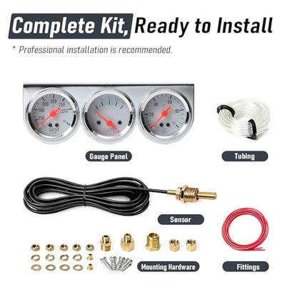 2" 52mm Triple Gauge Set Kit, Oil Pressure, Water Temperature & Voltmeter, 0-100 PSI / 100-280°F / 8-16V, Universal for Most 12V Vehicles - style: Oil Press.+Volt+Water Temp.