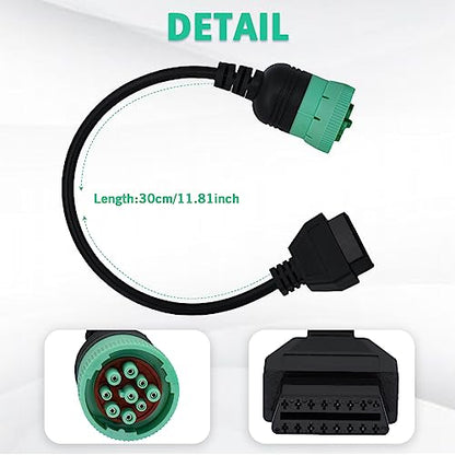 9 Pin to 16 Pin OBD2 Adapter Cable for Heavy Duty Trucks - style: J1939 9pin