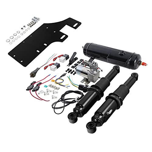 TCT-MOTORPARTS Rear Air Ride Suspension w/Air Tank Fit for Harley Touring - color: Air Ride Suspension Set w/ Tank