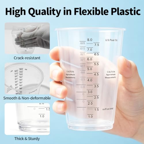 Resin Mixing Cups 20 Count 8oz Precision Measuring Set with Dual Scales & Protective Gloves – Heavy-Duty & Crystal Clear Disposable Cups for Epoxy, Paints, Pigments & More (8OZ) - size: 8OZ