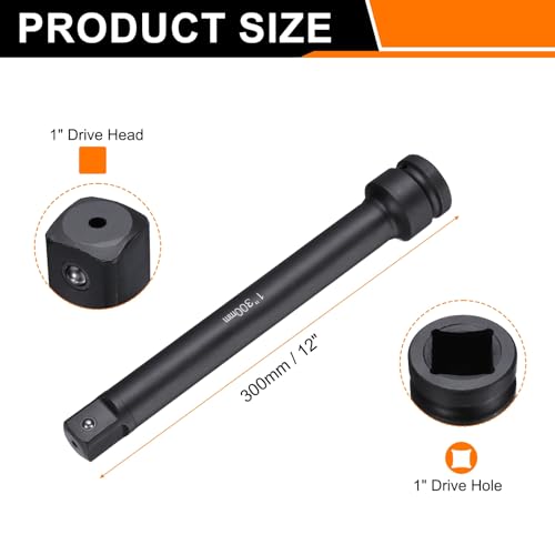 HARFINGTON Socket Extension Bar 1" Drive 12" Long CR-V Steel - size: 1" Square Drive 12" Long