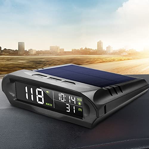 Car Wireless Headup Display Solar GPS Digital Speedometer with LCD Screen Overspeed Alarm KMH/MPH Time/Altitude/Temperature/Speed Display