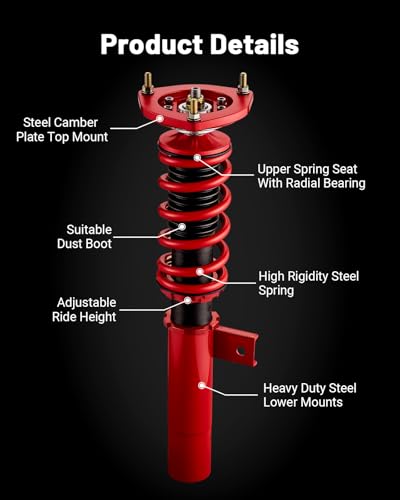EVIL ENERGY Coilovers Compatible for Volkswagen GTI 2006-2009, for VW Golf 2003-2007, Height Adjustable Lowering Kit, Twin-Tube Coilover Suspension Kit for Comfortable Ride, Red