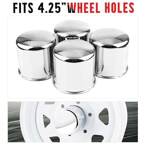 RTrhinoTuning 4PCS 4.25" Push Through Wheel Center Caps for Truck Trailer Wheel Rim Covers, 4.25" Hub, 4.33" Tall Hubcap - color: Chrome, size: 4.25" Center Hole, 4.29" Height
