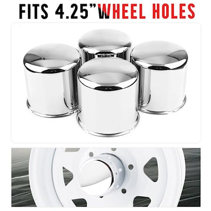 RTrhinoTuning 4PCS 4.25" Push Through Wheel Center Caps for Truck Trailer Wheel Rim Covers, 4.25" Hub, 4.33" Tall Hubcap - color: Chrome, size: 4.25" Center Hole, 4.29" Height
