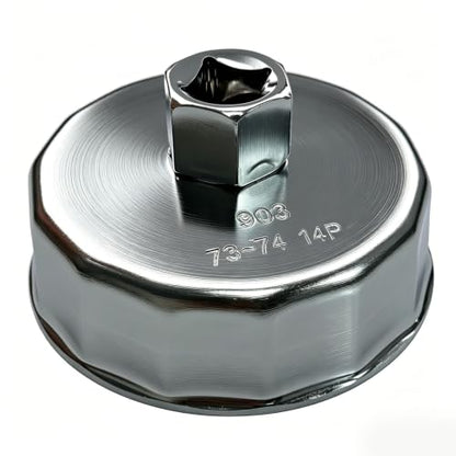 74mm 14 Flute Oil Filter Cap Wrench Socket, Heavy Duty Aluminum Removal Tool Compatible with Mercedes Benz Audi VW Porsche Sprinter Mazda, Automotive Marine Engine Maintenance Accessory