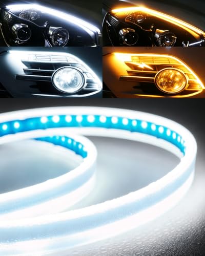 Qasim 24 Inch Daytime Running Light Strip Sequential Flow Turn Signal - size: 60CM Flash White&Amber