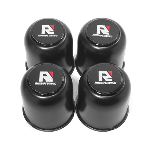 RTrhinotuning 4 PCS 3.27 in Stainless Steel Trailer Wheel Center Caps 3.41 in Tall for Truck SUV RV Rim Center Caps Black Push Through Hub Cover - color: Black, size: 3.27" Center Hole, 3.41" Height