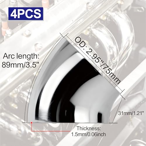 4PCS Stainless Steel Elbow 3" 45° Mandrel Bend Elbow-Thickness 16GA/.065" Wall, 304 Stainless Elbow Exhaust Tubing for Car Modified Exhaust Elbow Pipe, Stair Handrail - size: 3" 45° (4 Pack)