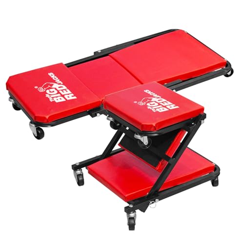 Big RED ATR6036ZER 36" Foldable Z-Creeper Seat: 2-in-1 Garage Shop Creeper for Auto Repair with 6 Wheels, 300 Lbs. Capacity - Red - style: Foldable Z-Creeper