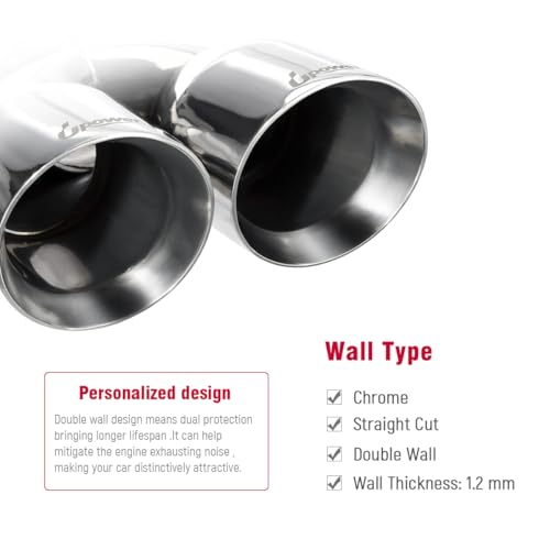 Upower Pack of 2 Dual Exhaust Tip Tailpipe 2.5 Inch Inlet 3.5" Outlet 9.5" Length Polished Stainless Exhaust Tip for Car Truck (Double Wall Weld-On Angle Cut Design)