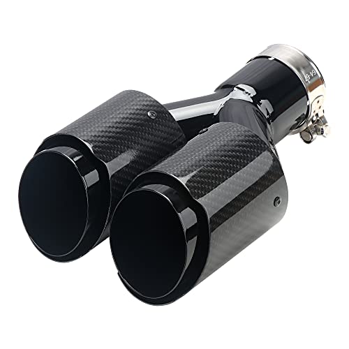 A-KARCK Carbon Fiber Exhaust Tip 2.5" Inlet to Dual 3.5" Outlet, High Temperature Resistance 9.8" Long Stainless Steel Tailpipe tip (Black Pipe and Black Shell) - style: Black & Black Shell