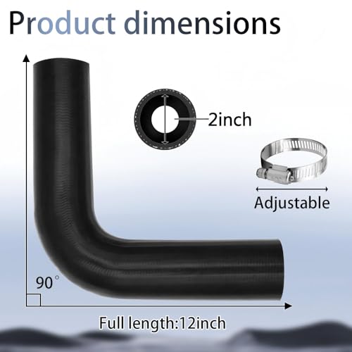 2 inch Silicone Coolant Air Hose (12" Length) with 2 Clamps - Industrial Hydraulic Turbo Pipe Elbow Radiator Hose (2" ID 90 Degree) - size: 2" ID 90 Degree