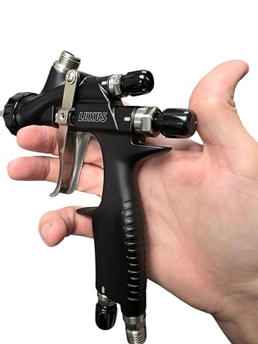 LUXUS 1.3 HVLP/LVMP Professional Spray Painting Gun with 600ml Plastic Cup, Air Regulator, Cleaning Kit, Big Atomization Pattern, Base Coat and Clear Coat Application (1.3 HVLP) - style: 1.3 HVLP