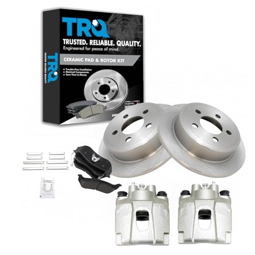 TRQ Rear Brake Pad and Rotor Set Ceramic Solid Rotors Calipers - style: BKA14472