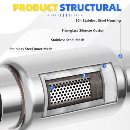 3" Inlet Exhaust Resonator, 3" Inlet/Outlet 9" Overall Length Exhaust Resonator Muffler, Straight Through Stainless Steel Muffler - size: 3" Inlet 9" Overall Length