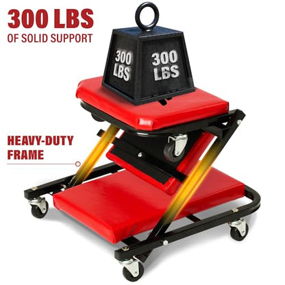 BullsArmor Mechanic Creeper Bench & Stool 2 in 1 - Folding Adjustable Chair Z Design 300 Lbs Capacity - Heavy Duty Garage Seat Tool 6 Wheels - Gift Ideas for Car Guy Maintenance Repair Shop Equipment