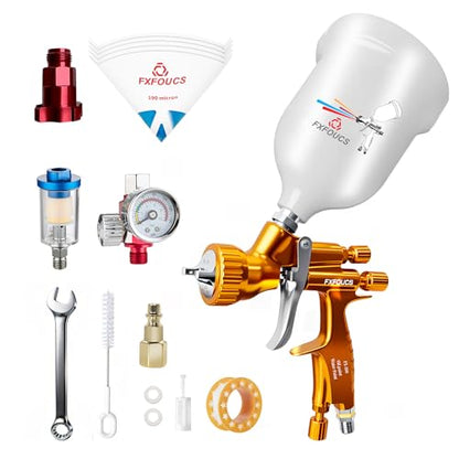 HVLP Air Spray Gun Kit 1.7mm, Professional Automotive Paint Sprayer - color: Golden-silver, size: 1.7mm