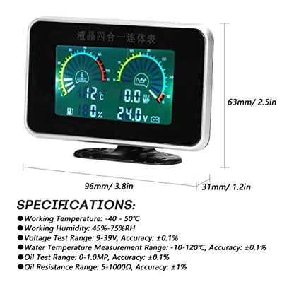 4-in-1 Car LCD Meter Digital Oil Pressure Vol e Water Temperature Fuel Gauge Universal Instrument 9-36V for Car Truck SUV RV