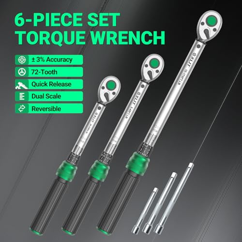 3-Piece Torque Wrench Set - 3 Click Wrenches (1/4", 3/8", 1/2") with 3pc Extension Bars, 72-Tooth Ratchet, ±3% Accuracy, for Automotive, Motorcycle & E-Bike - size: Set (1/4", 3/8", 1/2"), Multiple Ranges