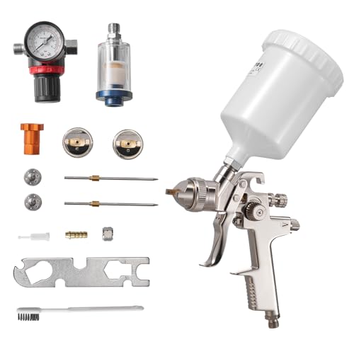 VEVOR LVLP Air Spray Gun, Gravity Feed Paint Sprayer Gun with 3 Nozzles (1.3/1.4/1.7mm), 600ml Capacity Automotive Paint Sprayer with Air Regulator for Furniture, Car Painting, Home Improvement - size: LVLP -1.3/1.4/1.7mm