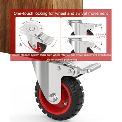 5" Swivel Caster Wheels Set of 4, Heavy Duty Casters with Brakes