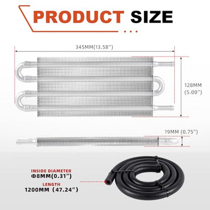 BARTOO Universal 5/16" Transmission Oil Cooler Kit, Aluminium alloy 4 Pass Tube and Fin Oil Cooler Kit(Sliver) - color: Sliver, size: 4 Pass