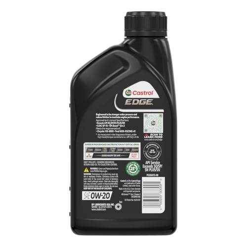 Castrol EDGE 0W-20 Advanced Full Synthetic Motor Oil, 1 Quart, Pack of 6 - size: 1 Quart, Pack of 6