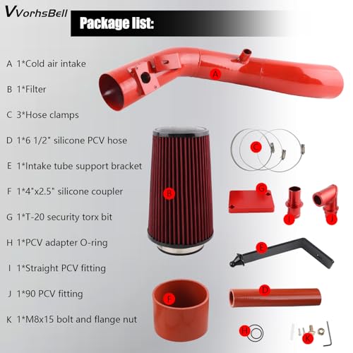 6.0 Powerstroke Cold Air Intake for 03-07 Ford F250 F350 F450 - color: RED - 6.0L (2003-2007)