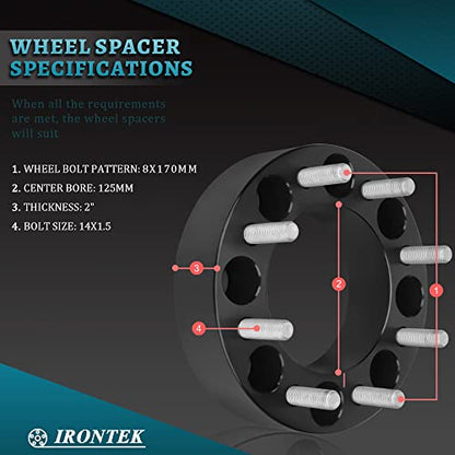 IRONTEK Wheel Spacers 8x170mm Compatible 2003-2025 for Ford F250 Super Duty/2005-2025 F350 Super Duty/1999-2004 F350 Super Duty 50mm 8x170mm 2" 125mm Hub Bore, 14x1.5 Studs Hub Spacers 8 Lugs - color: 8x6.63 inch-2PCS
