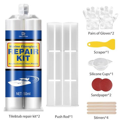 Marine Fiberglass Repair Kit - 3.4oz Gel Coat Repair Kit for Boats, White Fiberglass Repair Epoxy Filler for Fast Repair Scratches, Cracks, Holes, Gelcoat Repair kit for Fiberglass, Acrylic, Porcelain