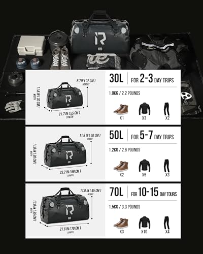IRON JIA'S Motorcycle Dry Bag, Waterproof Duffel Bag with Roll-Top Closure - color: Black, size: 70L