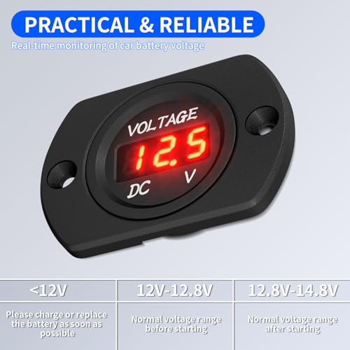 DaierTek Voltage Meter 12V Red Voltage Gauge Waterproof 12 Volt Gauge 24V 36V Digital Display Voltmeter for car Truck RV ATV Boat Marine - color: Red LED Voltmeter