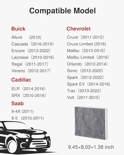 Puroma Cabin Air Filter Activated Carbon for CF10775 Buick Chevrolet Saab - style: CAF775S