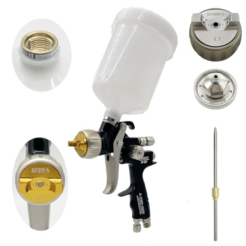 Automotive Air Paint Sprayer Gun Kit, 1.3mm HVLP Spray Gun and 1.7mm Nozzles Needle Cap with 600cc Disposable Cup for Car Primer, Topcoat & Touch-Up, Furniture Painting.